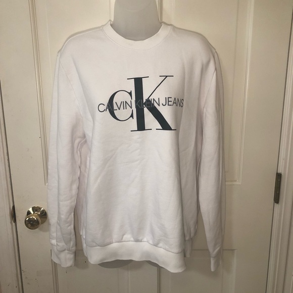 Calvin Klein Jeans Pullover Crewneck White Sweatshirt Size Medium - Picture 1 of 8